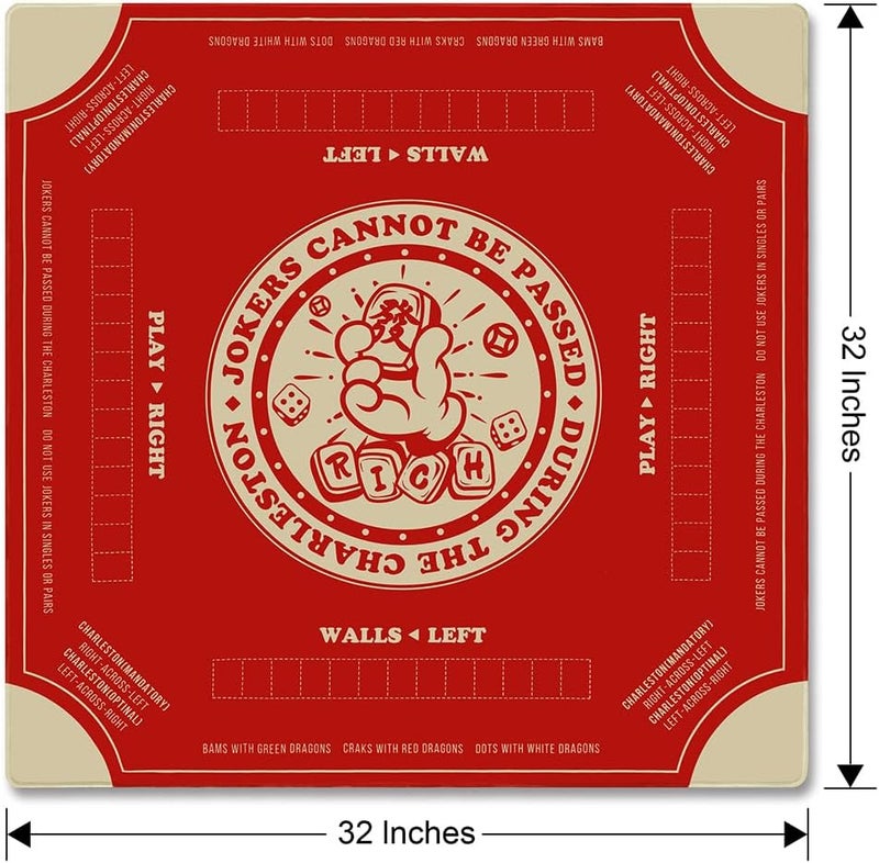 TANSOREX Mahjong Mat with Rules for Table,Travel Mahjong Set,Non-Slip and Silent,Comes with 2 Dice and 1 Coral Velvet Mahjong Mat Storage Bag,Mahjong Cards 2025(Red) - Image 3